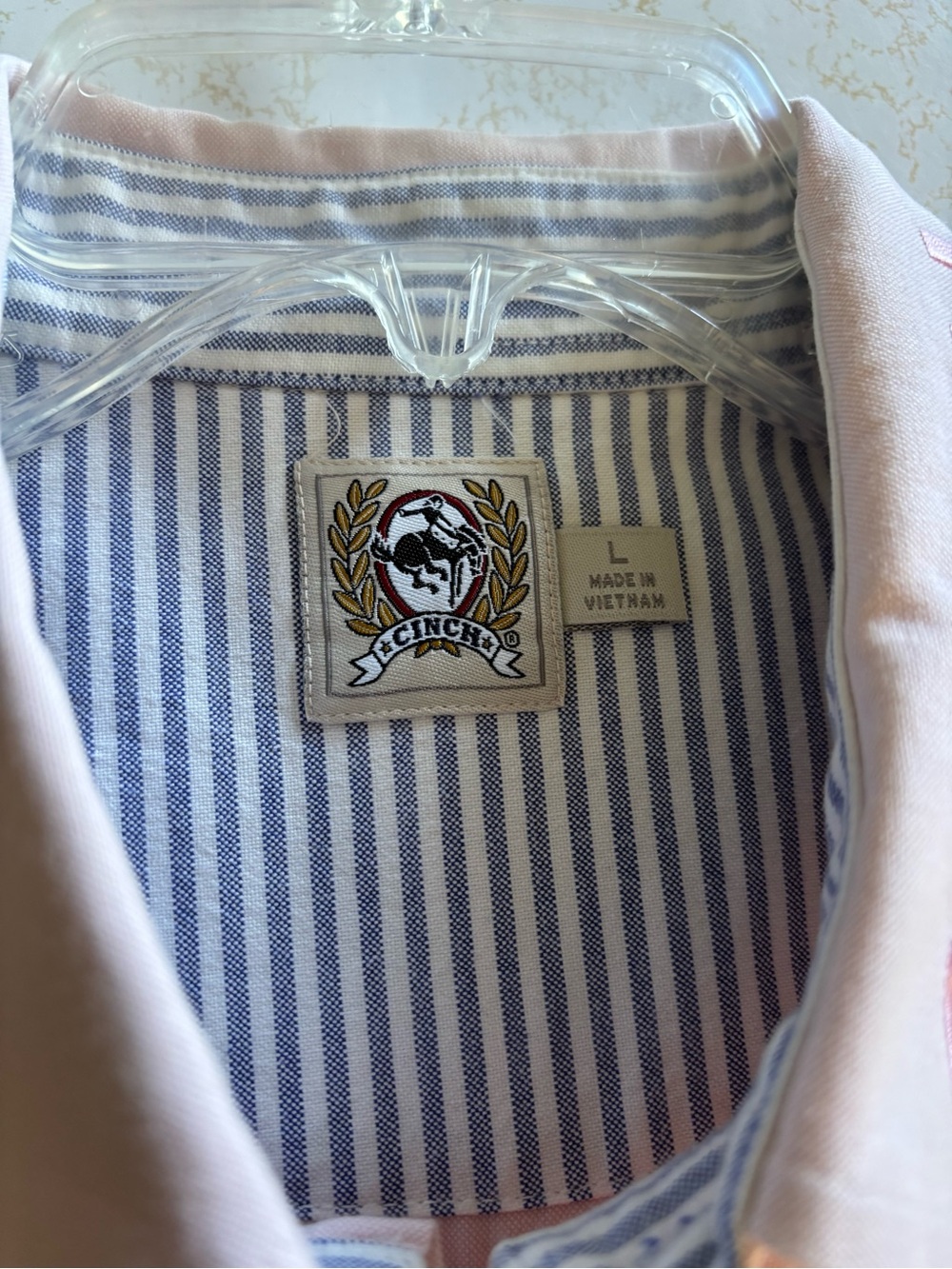 Cinch Large Lg pale pink long sleeve button up shirt. Embroidered. Preloved - Picture 9 of 9